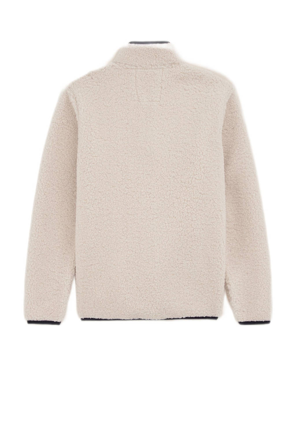 WE Fashion teddy winterjas met contrastbies ecru/donkerblauw
