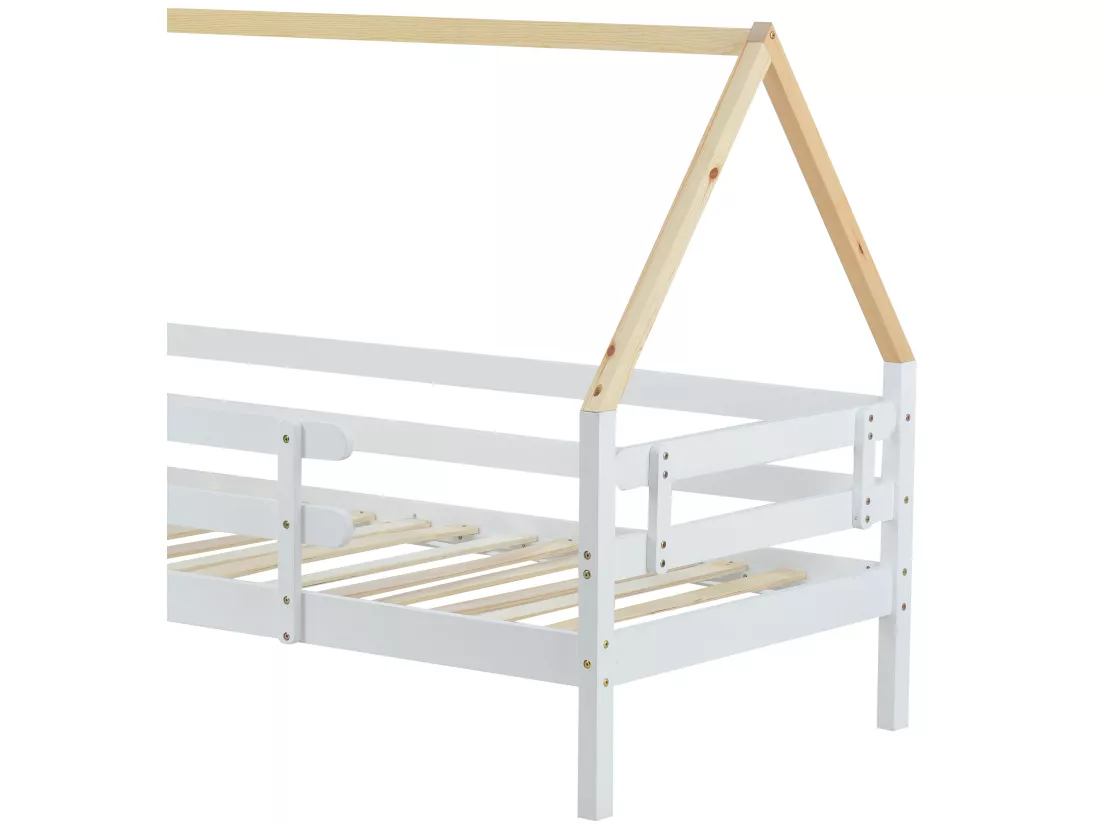 Lit gigogne 90x200cm avec sommier à lattes - lit cabane en bois massif - Blanc