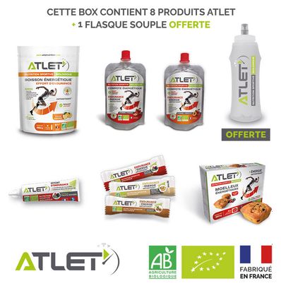 BOX TRAIL ATLET (3 barres énergétiques  1 gâteau moelleux  1 gel  2 compotes  1 boisson énergétique   flasque offert) certifiés biologique FR-BIO-01   1 Flasque