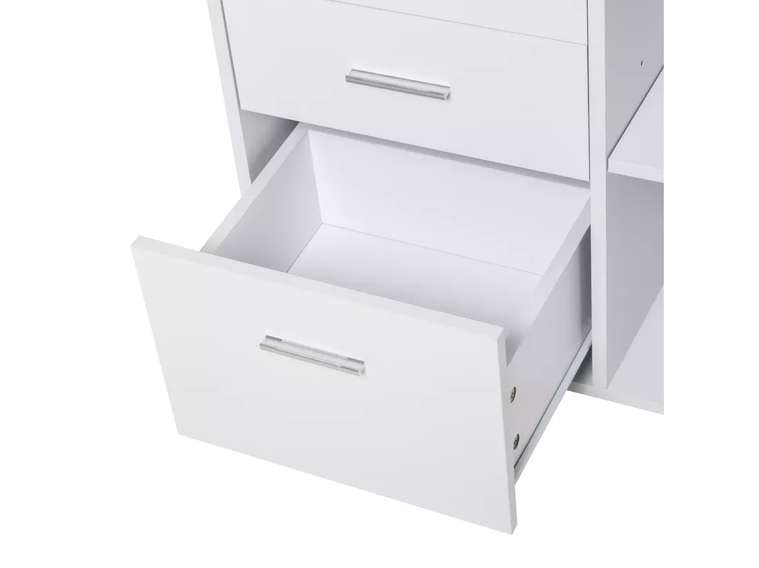 HOMCOM Support d'imprimante organiseur bureau caisson 3 tiroirs + 2 niches + grand plateau panneaux particules blanc