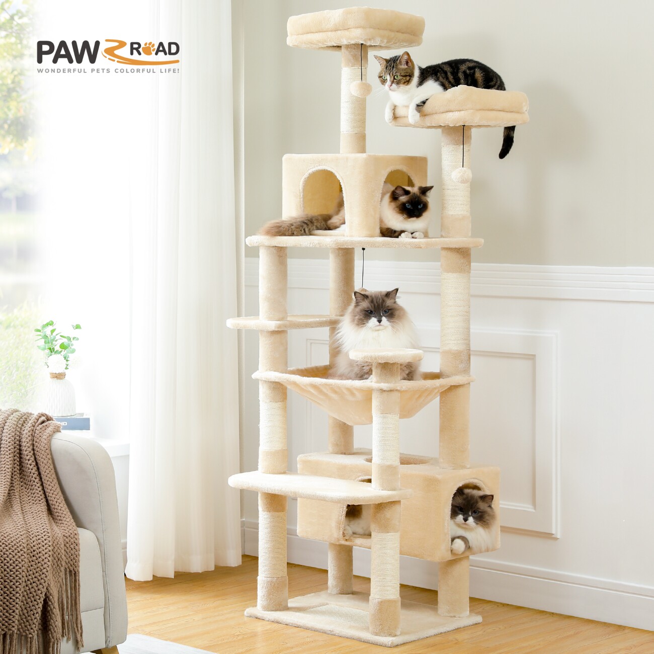 Pawz Road Großer Katzenbaum 184 cm beige
