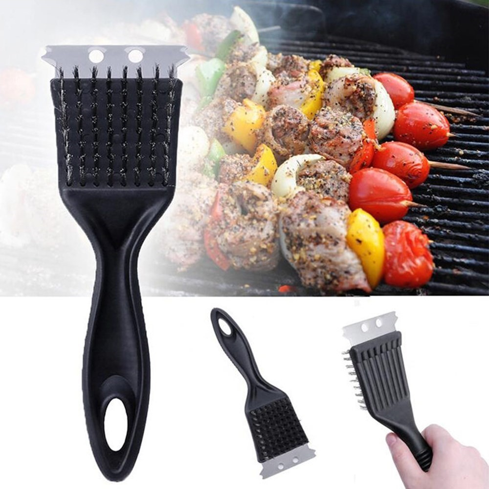 Edelstahl BBQ Grillbürste Grillrostreiniger mit Spatel Schaber