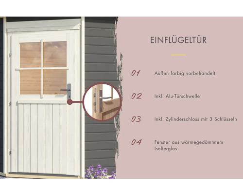 Karibu Opal 1 saunacabine zonder kachel, met houten deur en geïsoleerd glas, terragrijs/wit