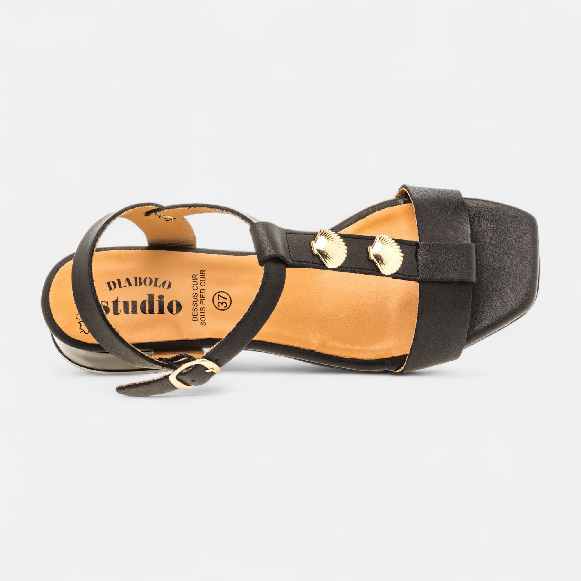 Nu-pieds Femme en cuir noir