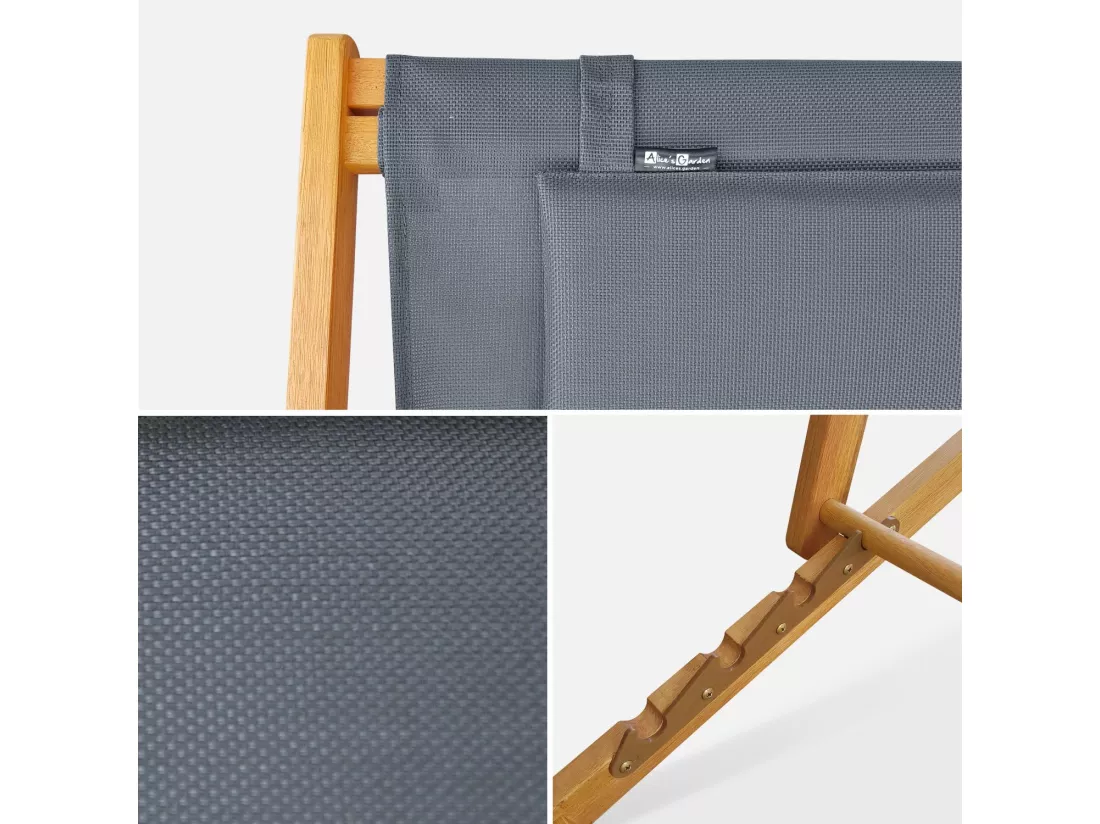 Chiliennes bois - Creus - 2 transats en bois d'Eucalyptus huilé avec coussin repose-tête gris