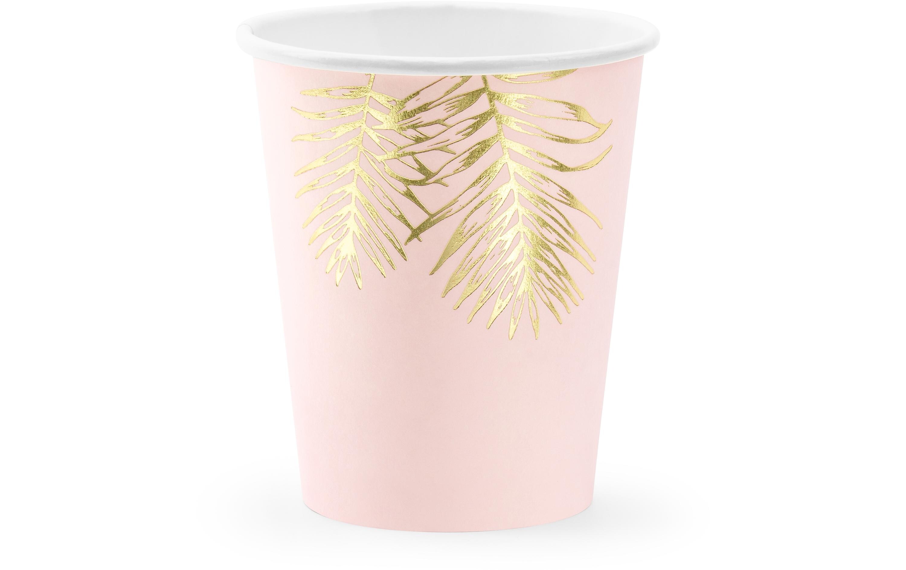 Einwegbecher Blätter 220 ml, 6 Stück, HellrosaPappbecher für Partys