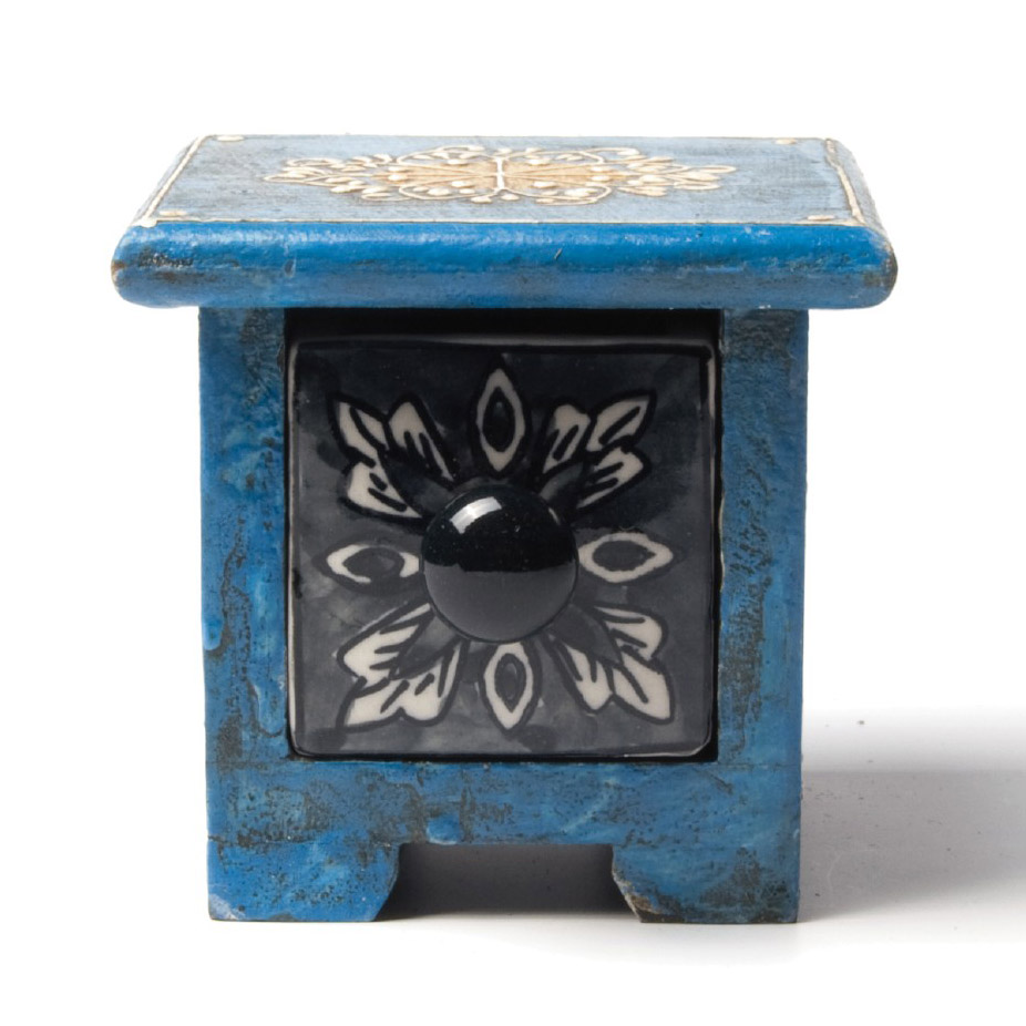 Schubladentruhe mit 1 Schublade, blau/schwarz, L 10 cm, B 10 cm, H 9 cm von fischer's lagerhaus