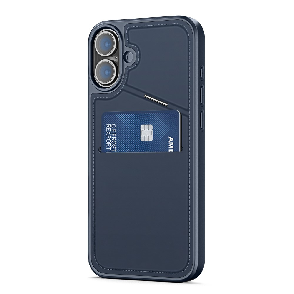 iPhone 16 MagSafe Hybrid Leder Hülle mit Kartenfach   Kickstand Aufsteller (RFID Schutz) - Blau
