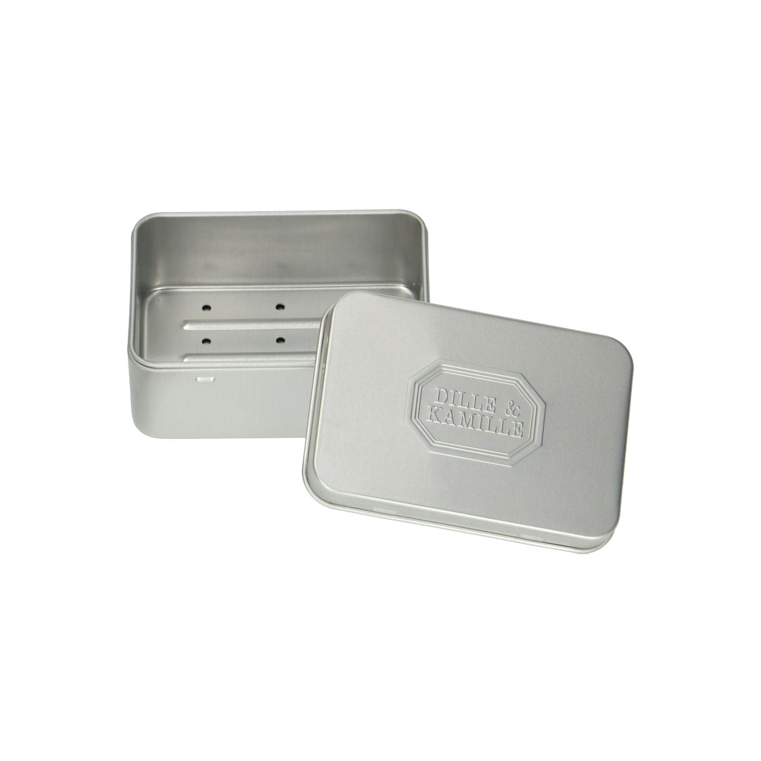Blikje voor blokzeep incl. tray, aluminium, 10 x 7 x 2,7 cm