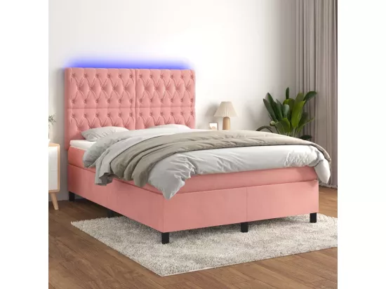 Sommier tapissier avec matelas et LED Rose 140x190 cm Velours