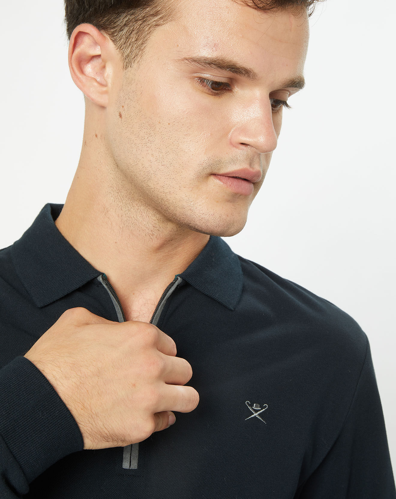 Hackett London Polo Regular Fit Col Zip Contrast noir