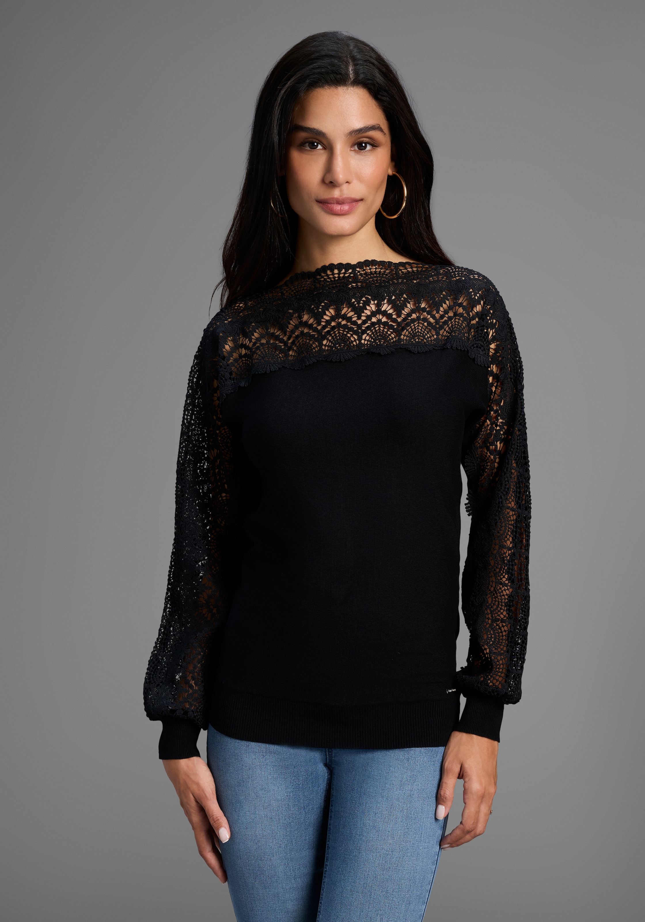 Bruno Banani Strickpullover , mit Spitze auf Ärmel und Schulter - NEUE KOLLEKTION