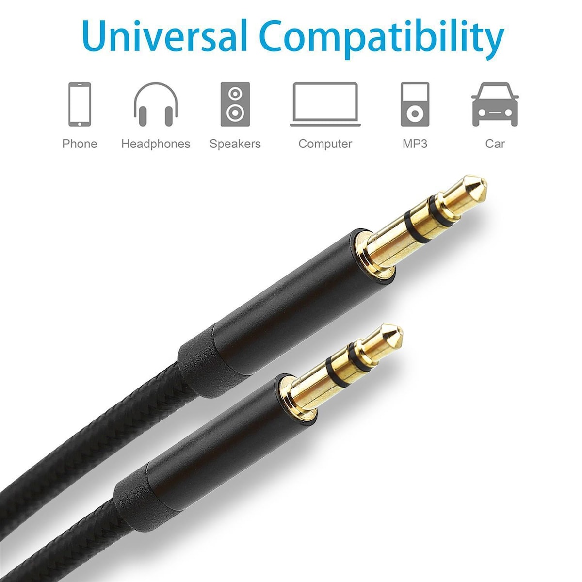 Aux-kabel 3,5 mm lydkabel 1m Stereo jack-kabel