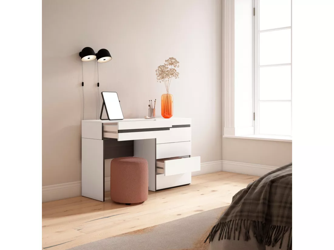 Coiffeuse, 127x35x75 cm, Avec tiroir, Commode, Buffet, Blanc