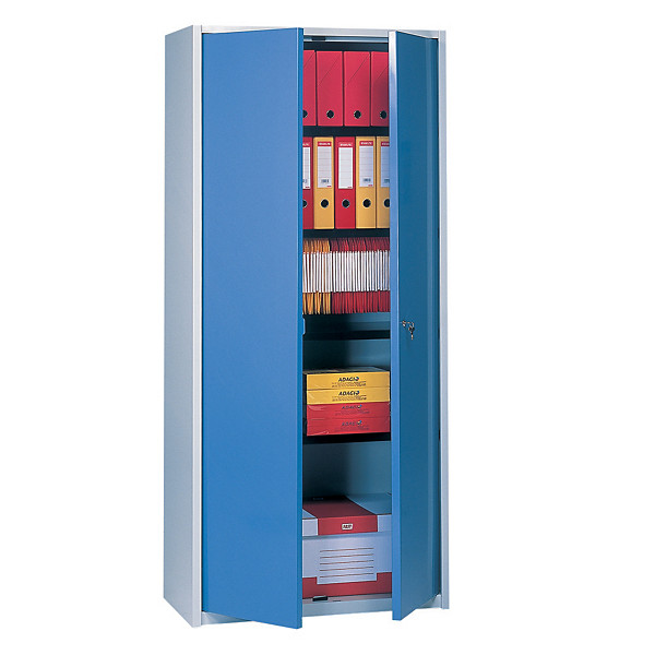 Armoire haute Primo, 3 tablettes, coloris gris/bleu