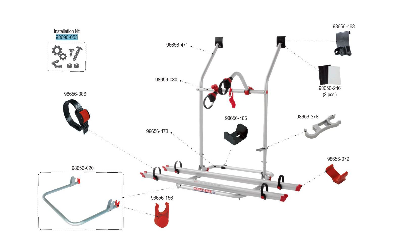 Fiamma Montagesatz passend für Carry Bike VW T3 - T25 - Fiamma Ersatzteilnummer 98690-053
