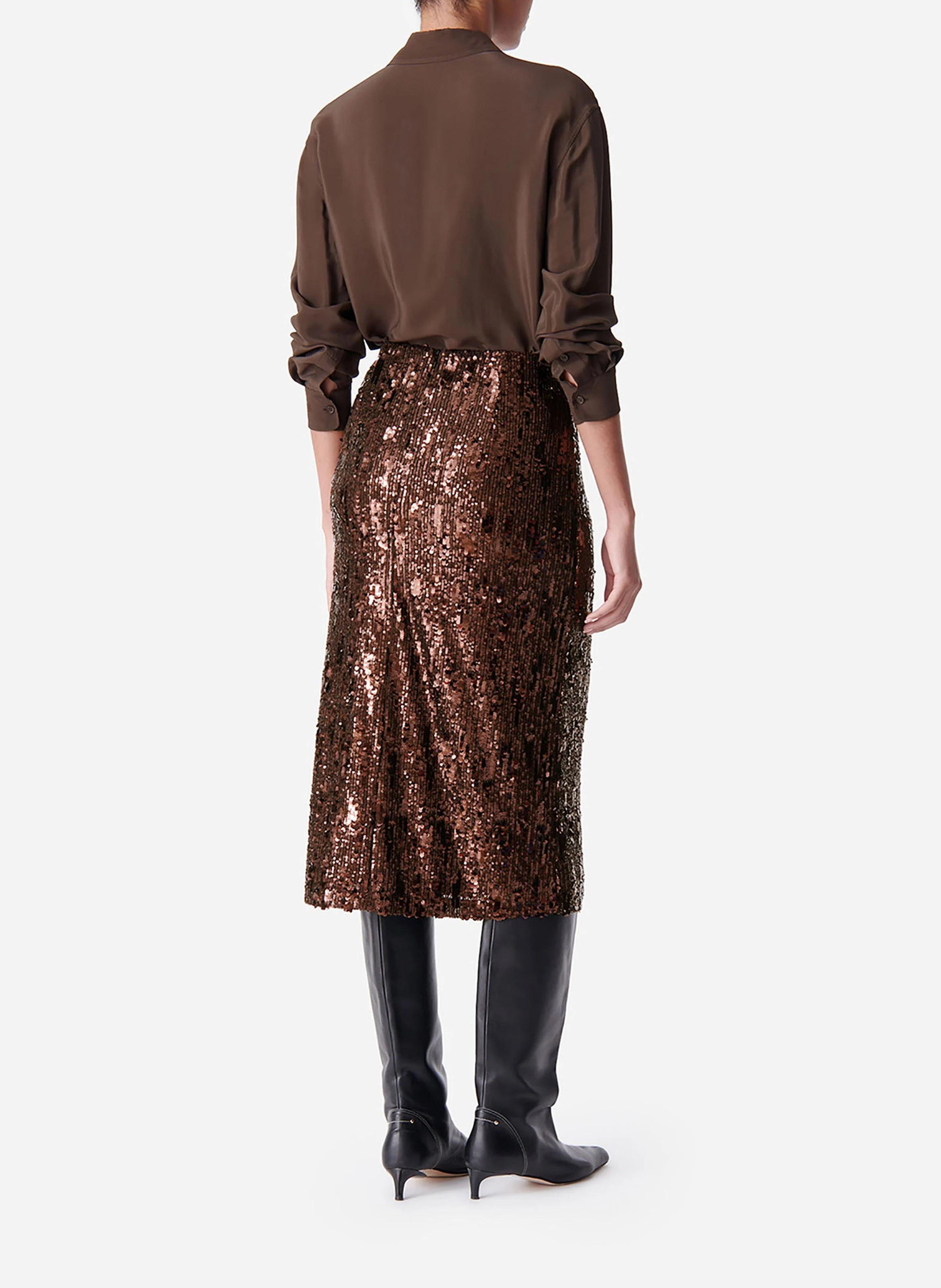 DIRMA - Jupe midi à sequins | Marron