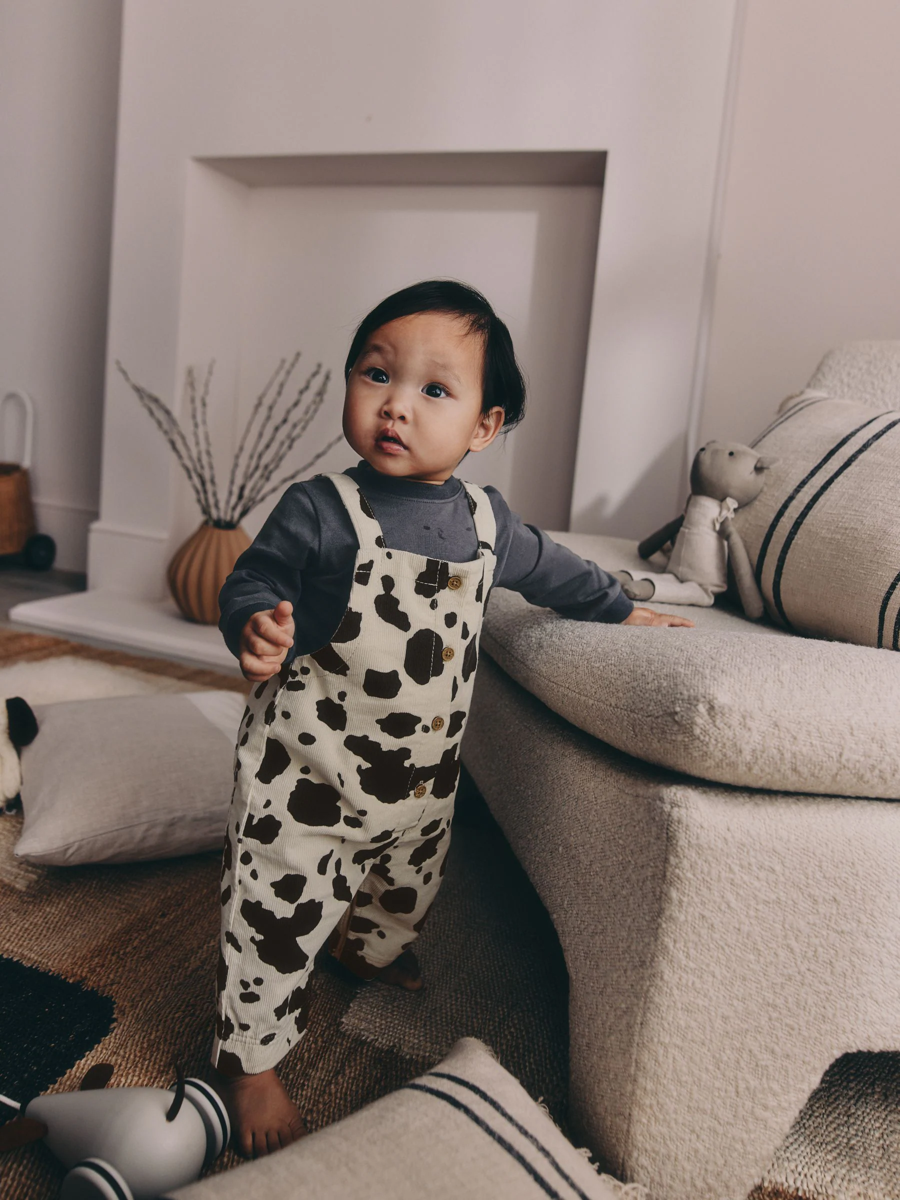 Charcoal/ Cream Cow - Baby Set van bretelbroeken en Bodysuit 2 Pieces (0mnd.-3jr)