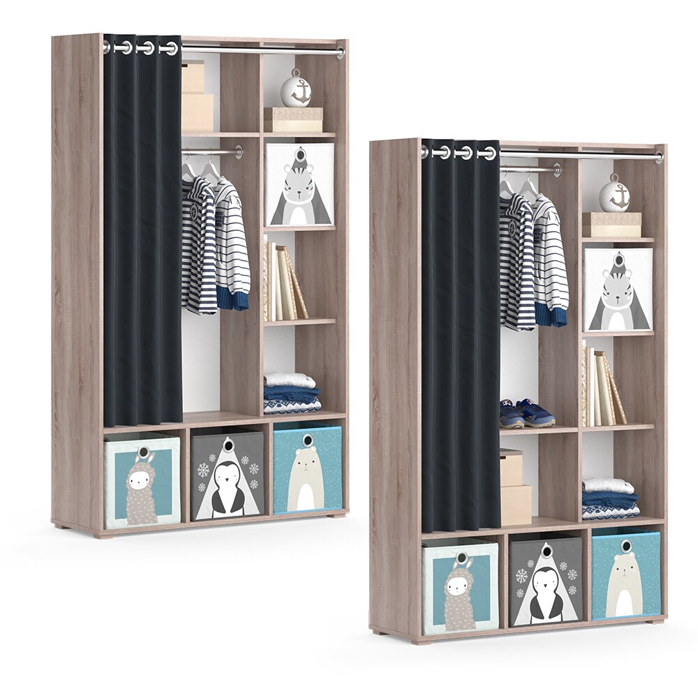 Vicco Kinderkleiderschrank Kinderzimmerschrank Kindergarderobe Luigi Sonoma Faltbox 106 x 178 cm modern Schrankregal Jugendzimmerschrank Organizer Vorhang Kleiderstange Fächer Aufbewahrung Spielzeugablage