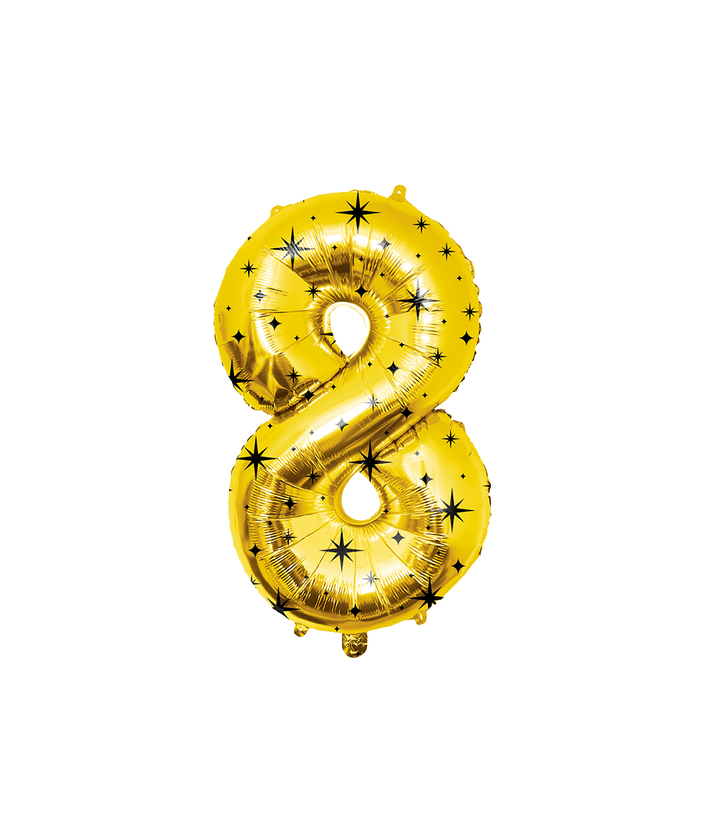 8 Jaar Cijfer Ballon Goud Zwart Sterren 86cm