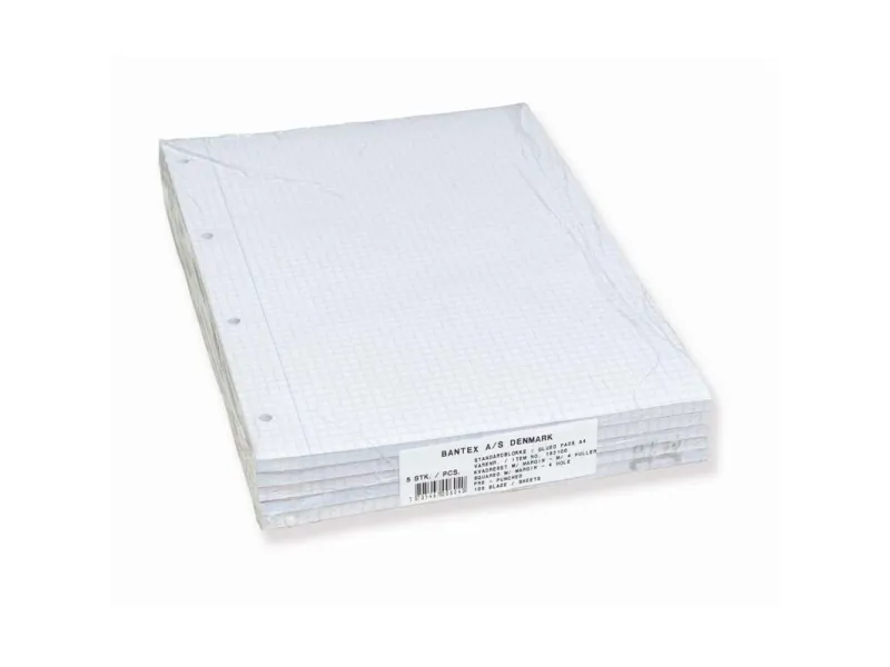 Blok A4 Bantex standard, kvadreret, hullet - (5 stk.)