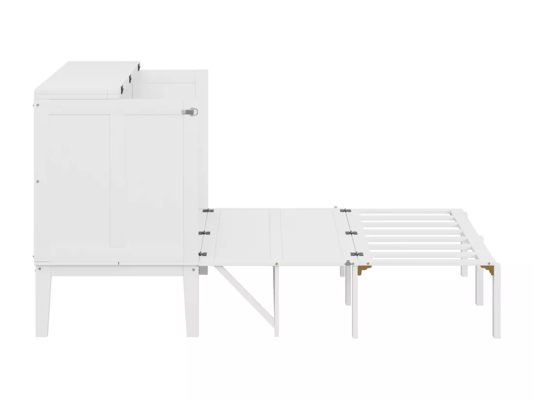 Lit escamotable vertical 140 x 200 cm - Bois MDF - Sommier à lattes - Blanc