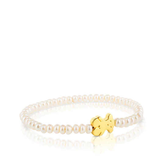 Pulsera metalométrica de ouro e pérolas cultivadas motivo osso de 1,15cm, Sweet Dolls