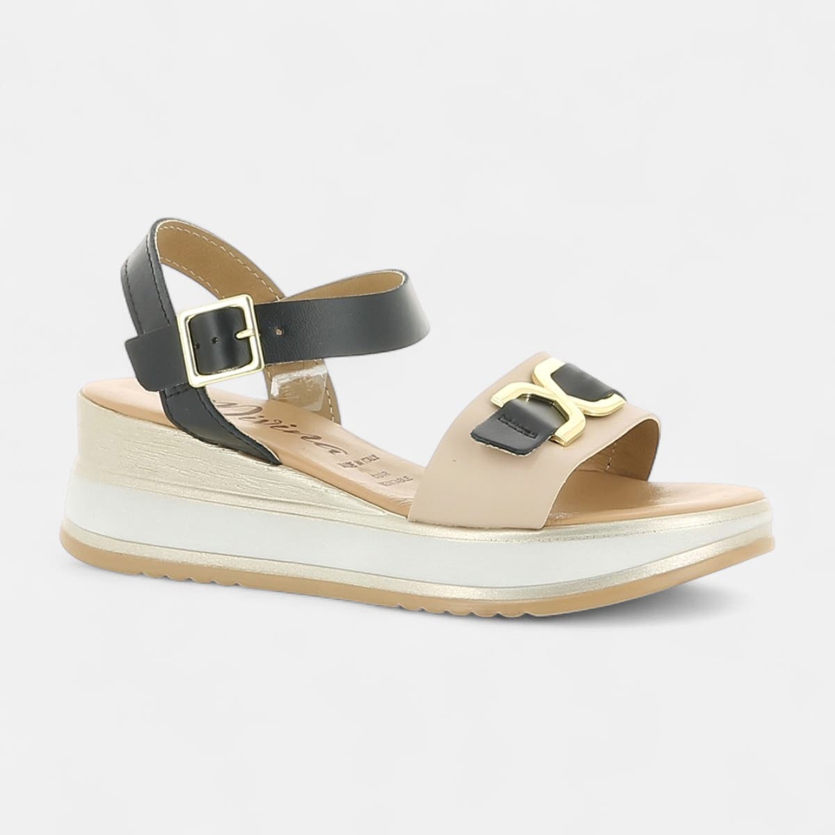 Nu-pieds à talon compensé Femme en cuir noir