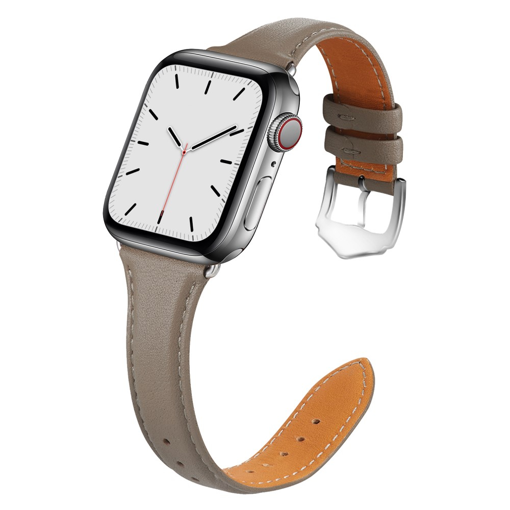 Apple Watch (42/41/40/38 mm) Echtleder Armband Slim mit Dornschliesse (Gelenkumfang: 175-210mm) - Grau / Silber