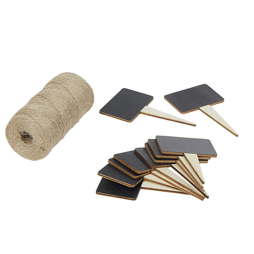 Set étiquettes ardoise à planter et rouleau de corde en jute