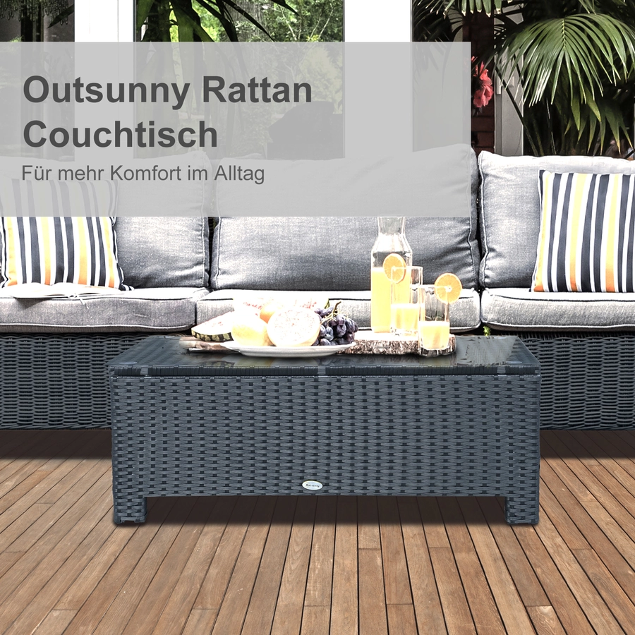Outsunny Beistelltisch mit Glasplatte schwarz