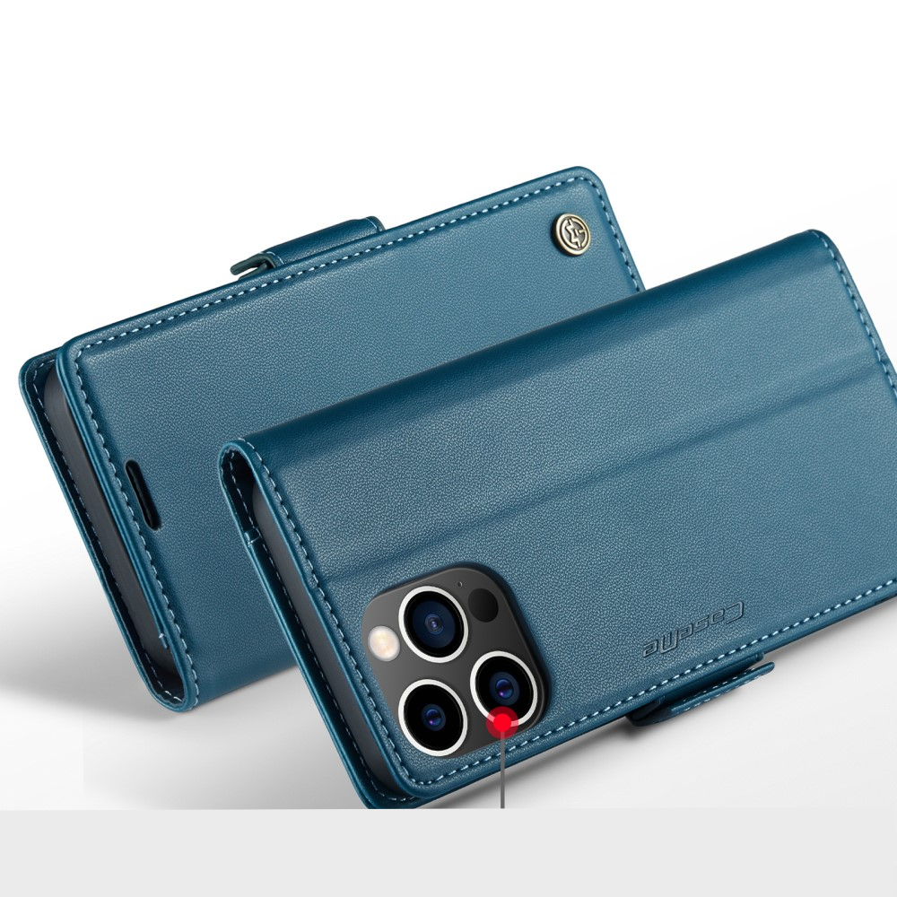 iPhone 16 Pro Max Leder Tasche Flip Wallet Etui mit Kartenfächern Litchi Look (RFID Schutz) - Blaugrün