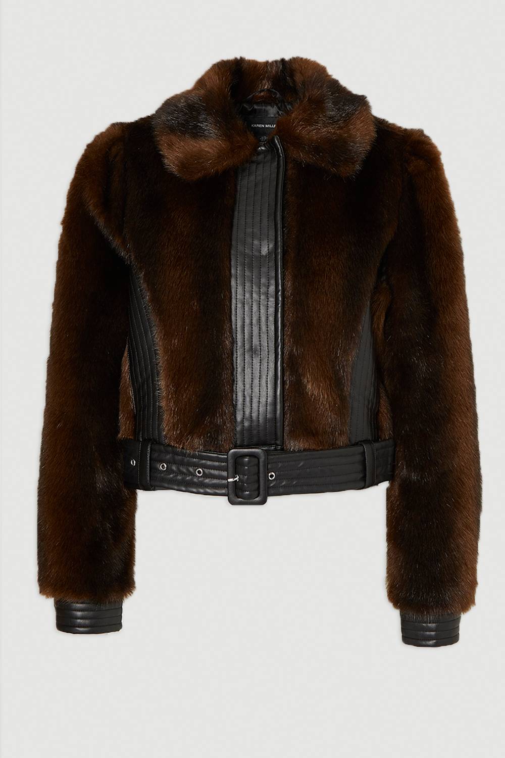KarenMillen Veste Courte Ceinturée à Panneaux synthétique et synthétiquecuir
