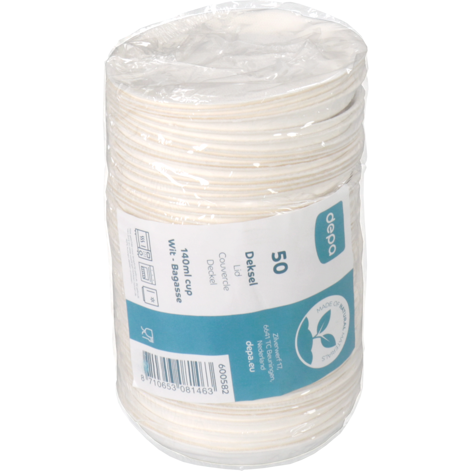 Depa Deksel, Bagasse (suikerrietpulp), rond, wit