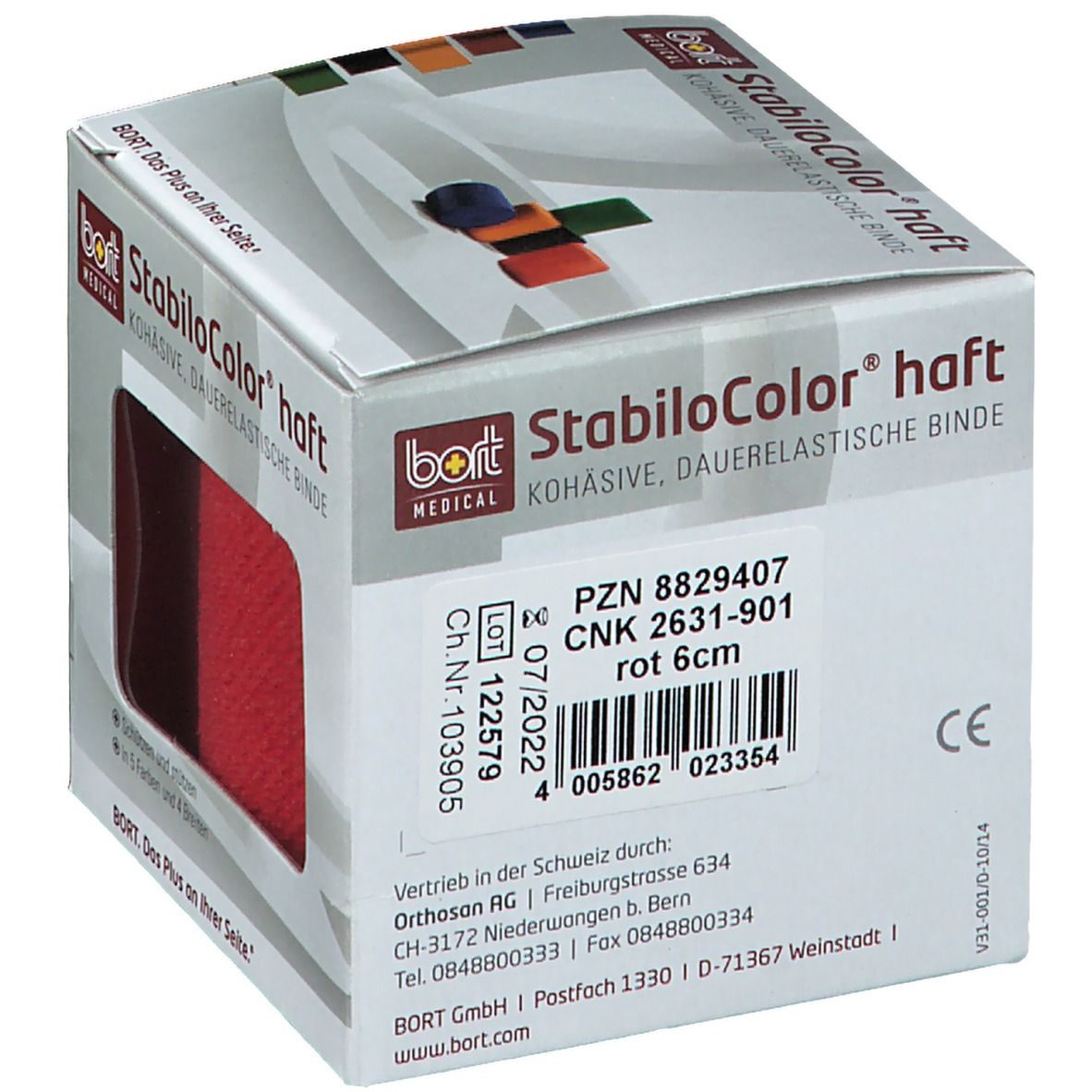 BORT StabiloColor® haft Binde 6 cm rot