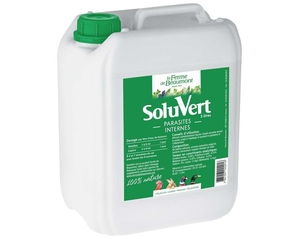 Soluvert 5 litres • purge naturelle liquide pour poules, canards, lapins • soin naturel contre parasites internes