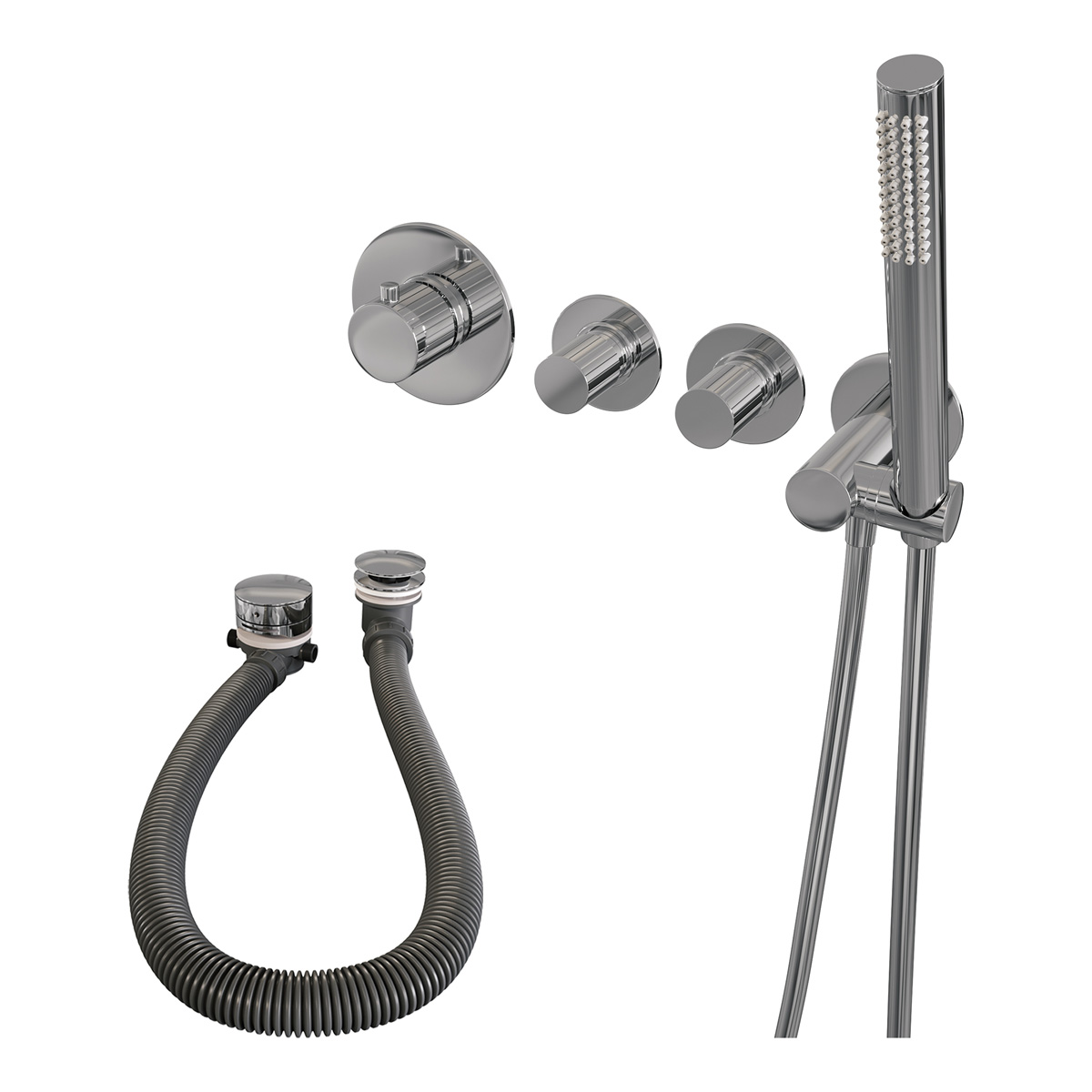 Brauer Stripe inbouw badkraan met badvulcombinatie en staafhanddouche chroom