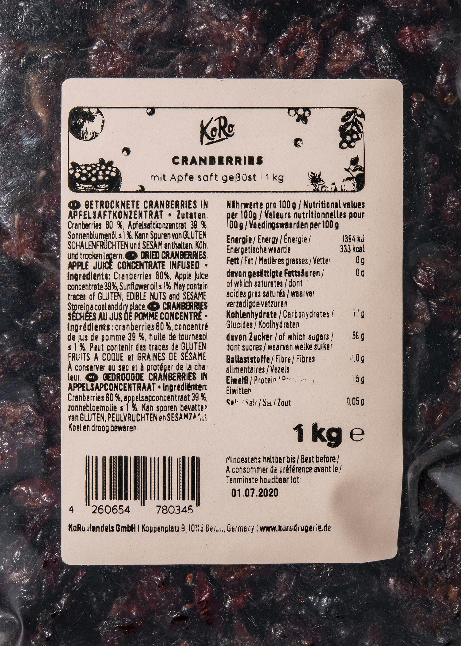 Cranberrys mit Apfelsaft gesüßt 1 kg