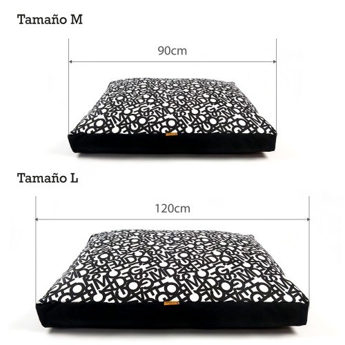 Cama para cachorro com alfabeto, colchão antiácaros, preta