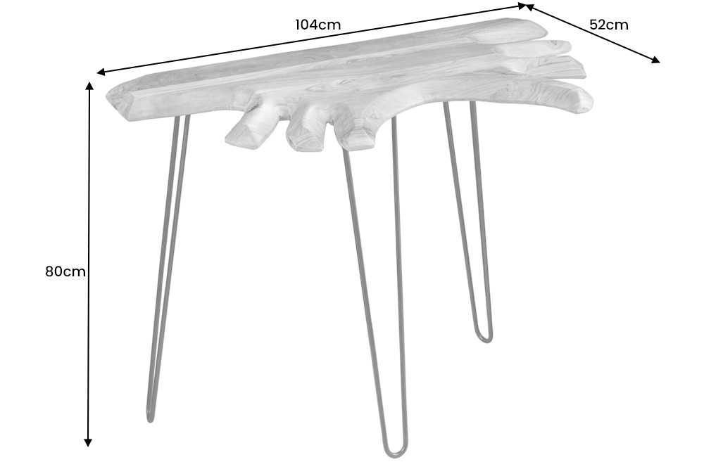Massivholz Konsolentisch WILD 105cm Akazie natur Hairpin Legs Baumkante