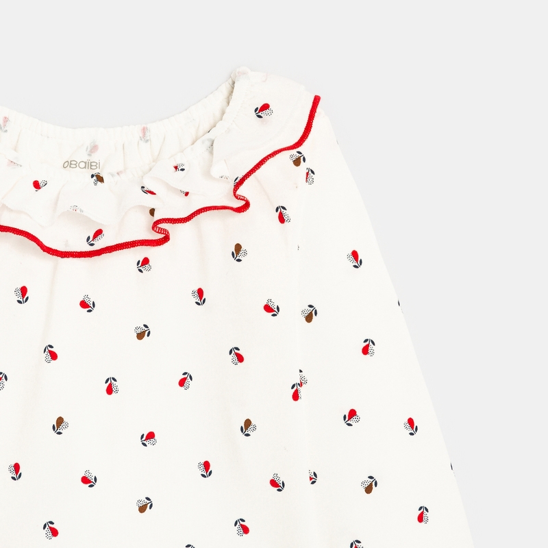 T-shirt col volanté rouge bébé fille