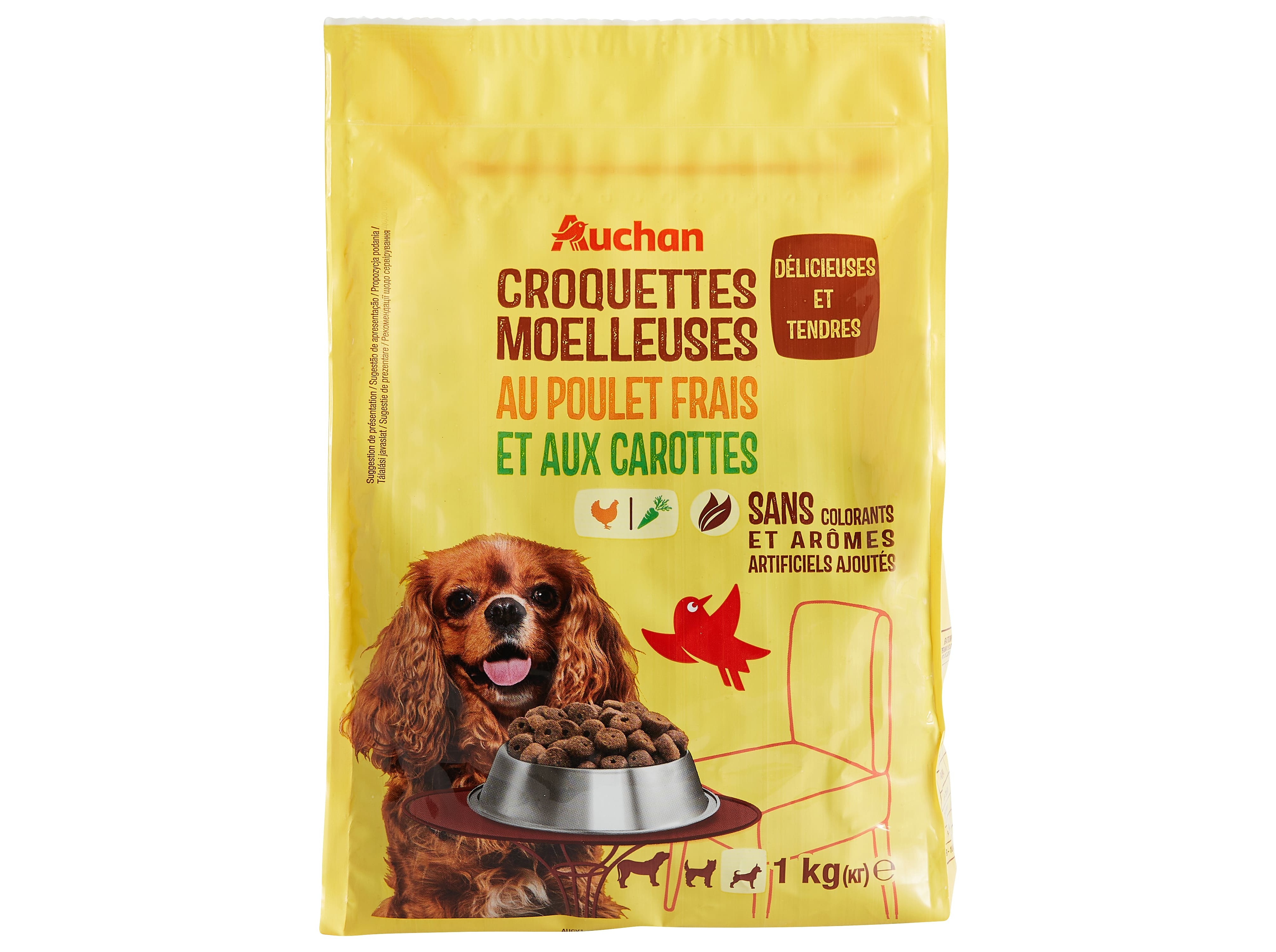 RAÇÃO PARA CÃO AUCHAN RAÇAS PEQUENAS CROQUETES MOLES RICO EM FRANGO FRESCO 1KG