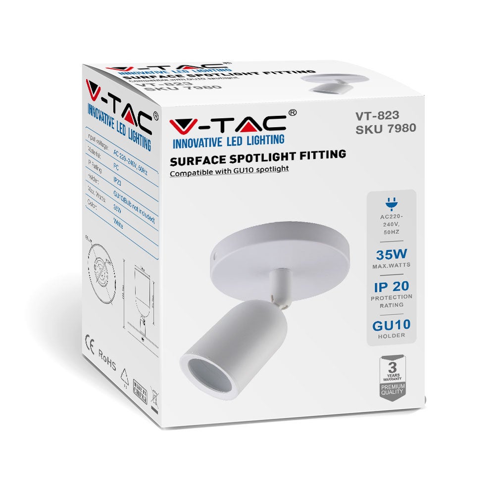 Witte LED-spot - 1xGU10 - wandmontage - inbouw - IP20