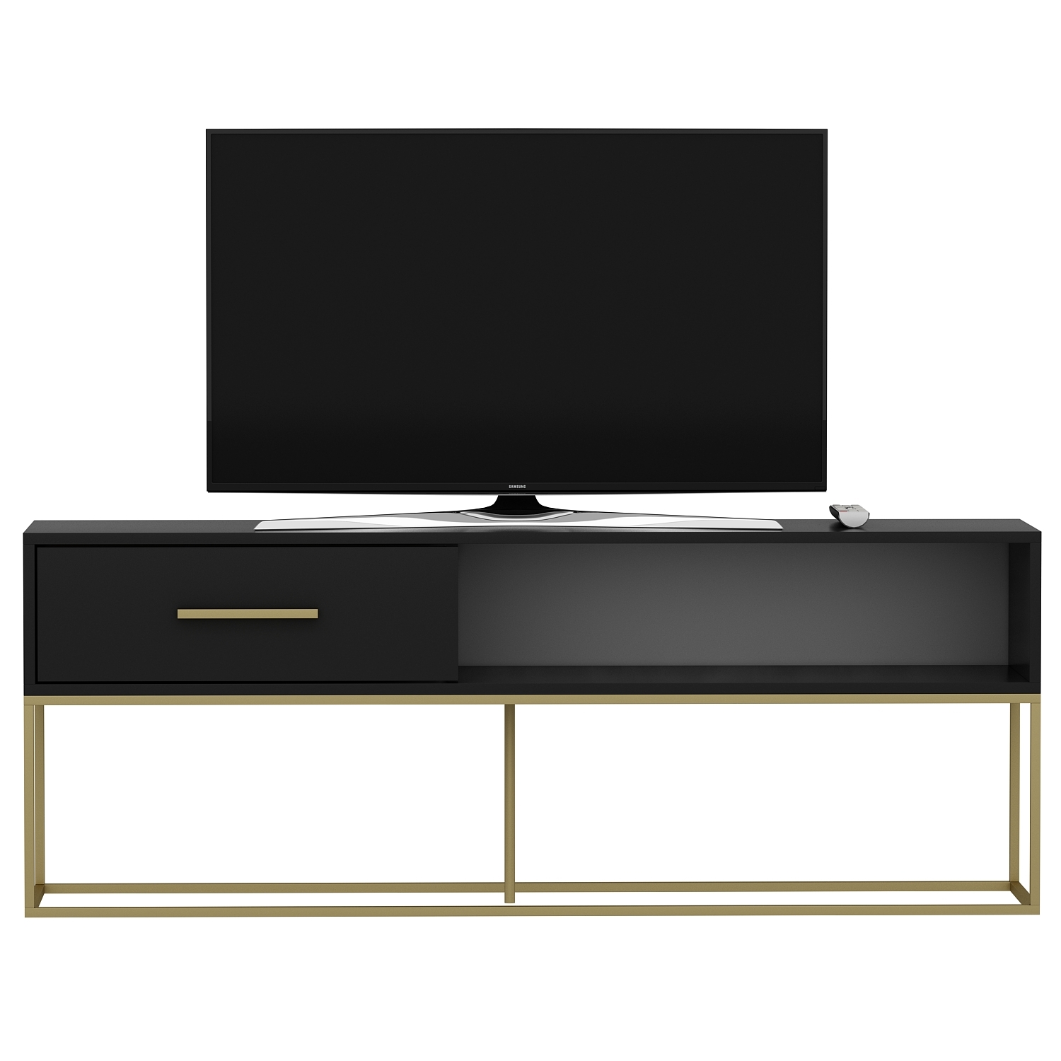 TV-Lowboard - schwarz-goldfarben - mit Türklappe - 160 cm