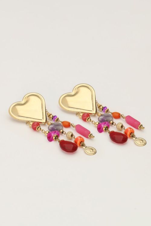 Multikleur statement oorhangers met hartjes