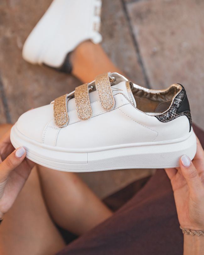 Basket sneakers femme blanche à scratch - CL24 GOLD