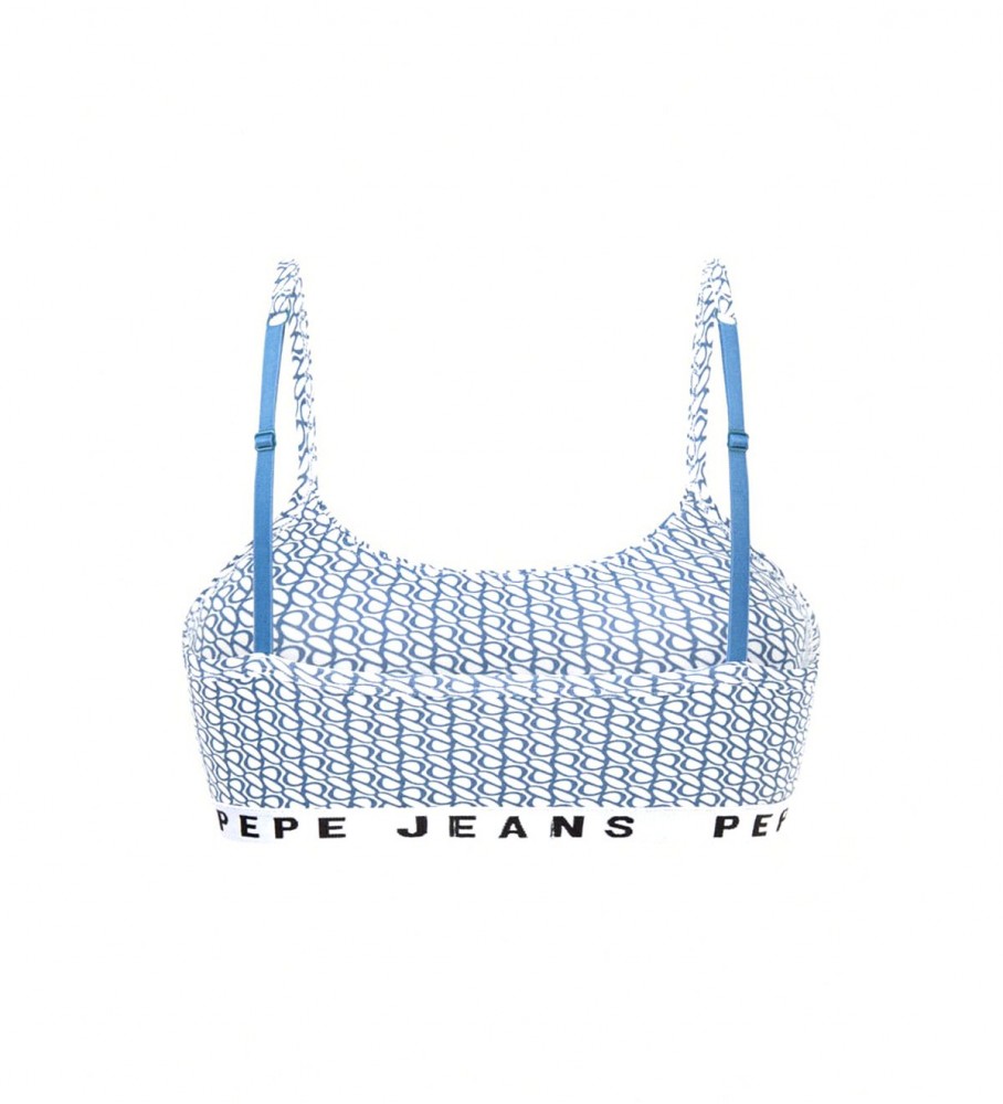 Sutiã Pepe Jeans com estampa de logo por toda a peça, azul