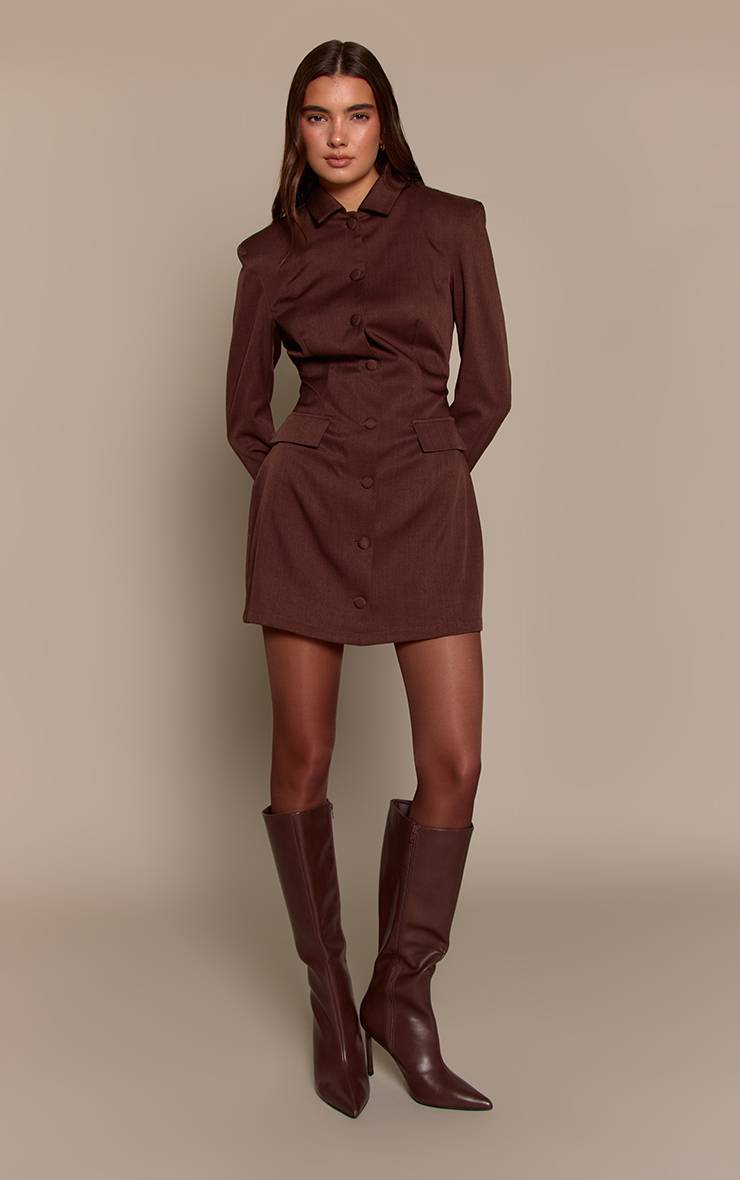 Chocolat Robe Mini Ajustée Boutonnée Avec Détails De Poches