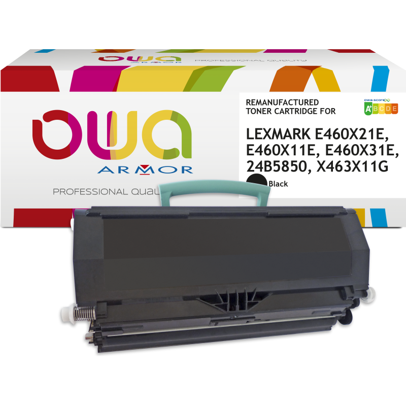 Toner remanufacturé OWA - haute capacité - Noir - pour LEXMARK E460X21E, E460X11E, E460X31E, 24B5850, X463X11G, X463X21G, X463X31G, DELL 593-10500, 593-10501, 593-10840, 593-10841, 593-10838, 593-10839, IBM 39V3202, 39V3203, 39V3204, 39V3206, OLIVETT