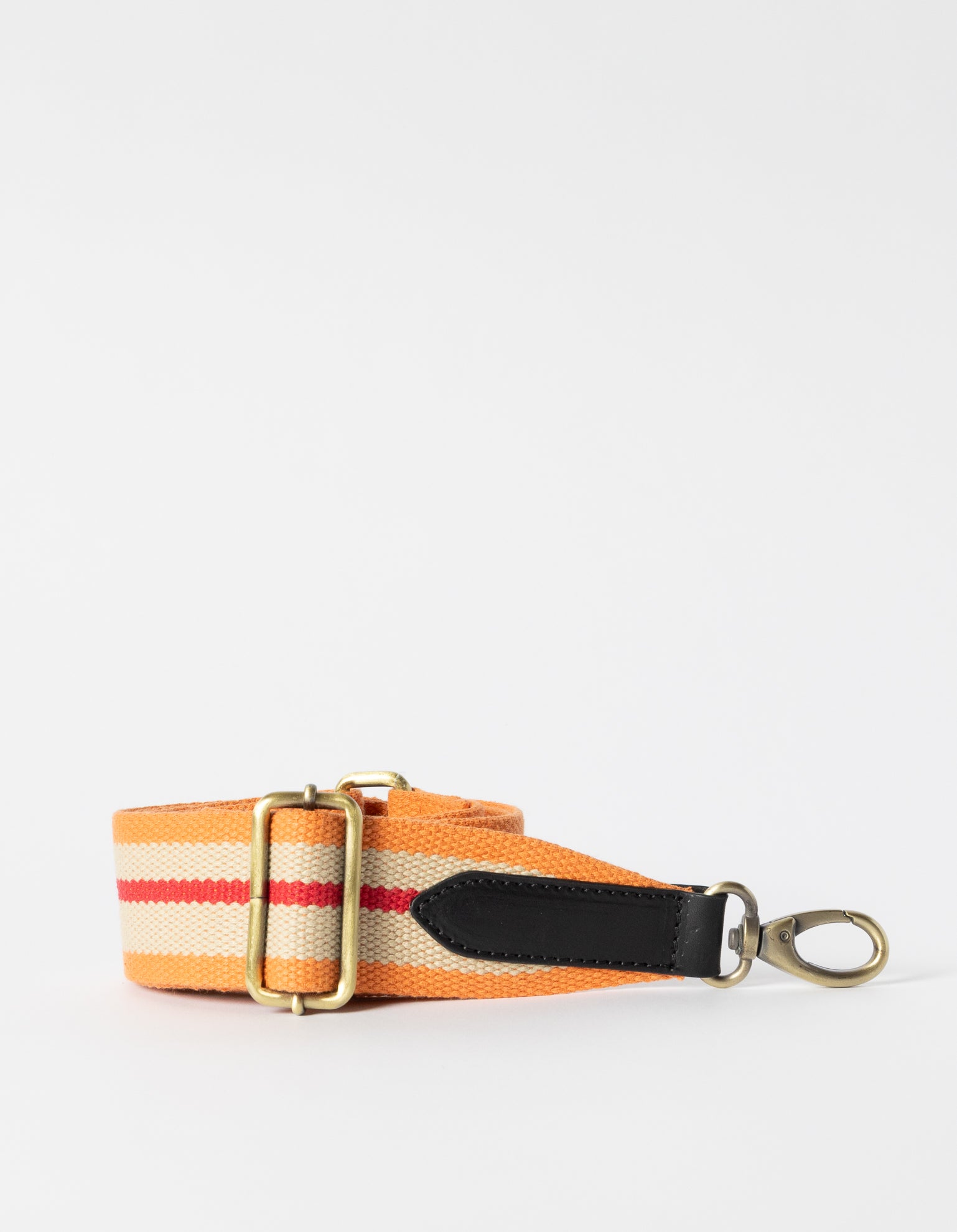 Striped Webbing Strap - Orange, Red & Black Classic Leather